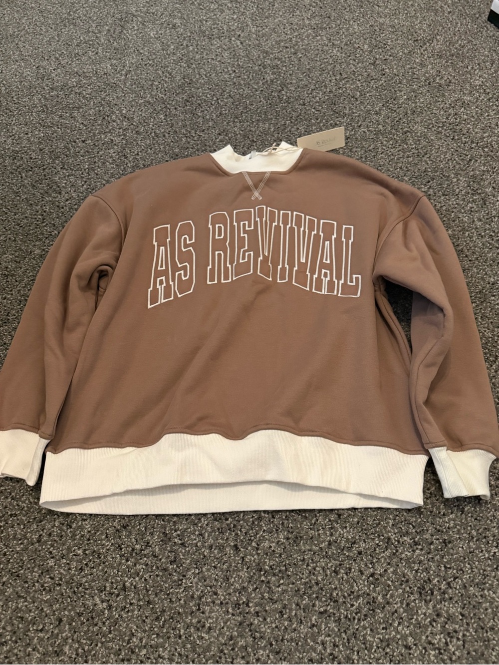 Altar'd State Taupe and White 'AS Revival' Layered Sweatshirt